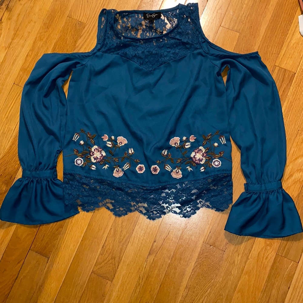 XSmall Jessica Simpson Green/Blue Blouse with flowers